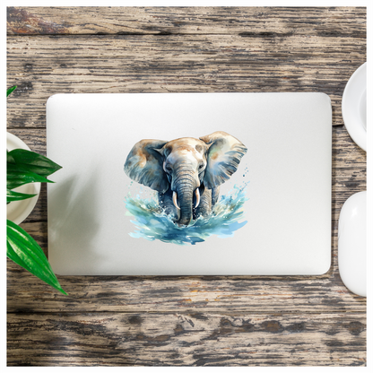 African Grey Elephant Splashing Aqua Azure Artistic Vinyl Decal Sticker