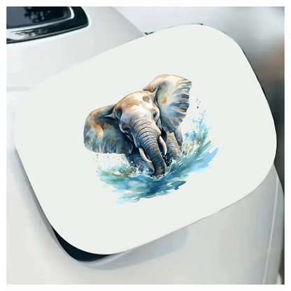 African Grey Elephant Splashing Aqua Azure Artistic Vinyl Decal Sticker