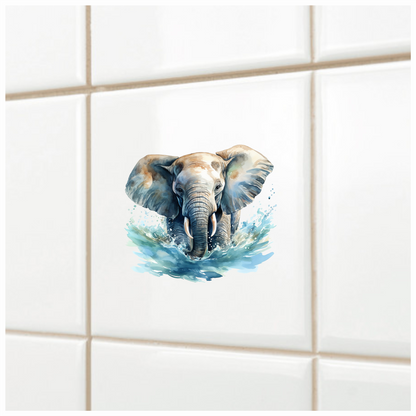 African Grey Elephant Splashing Aqua Azure Artistic Vinyl Decal Sticker