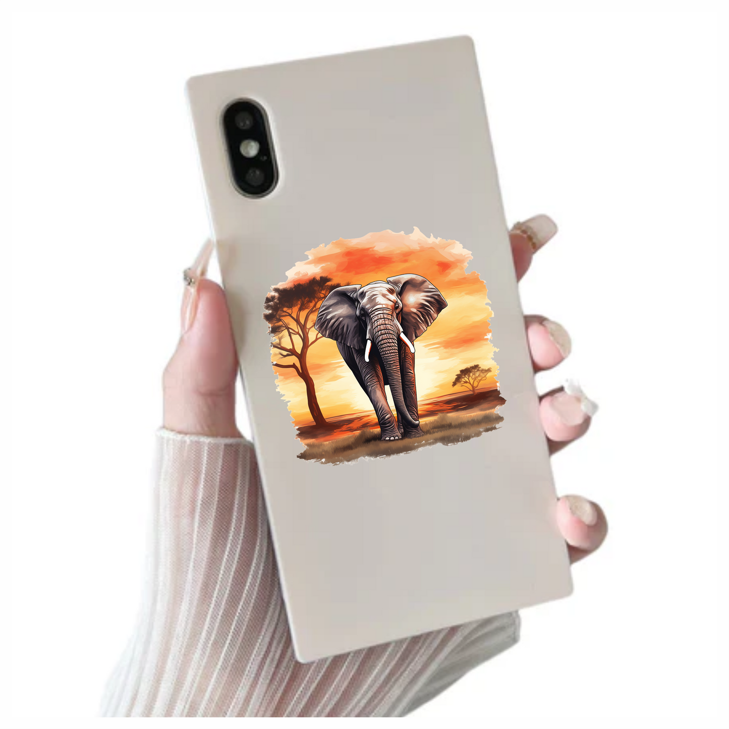 African Elephant Sunset Orange Landscape Vinyl Decal Sticker
