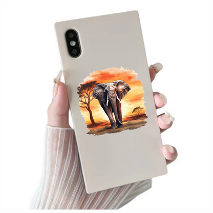 African Elephant Sunset Orange Landscape Vinyl Decal Sticker