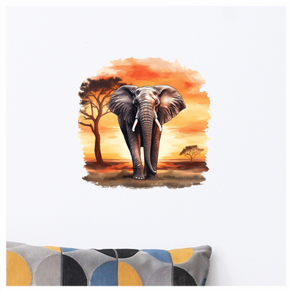 African Elephant Sunset Orange Landscape Vinyl Decal Sticker