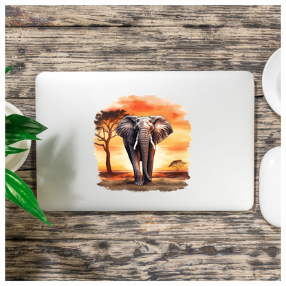 African Elephant Sunset Orange Landscape Vinyl Decal Sticker