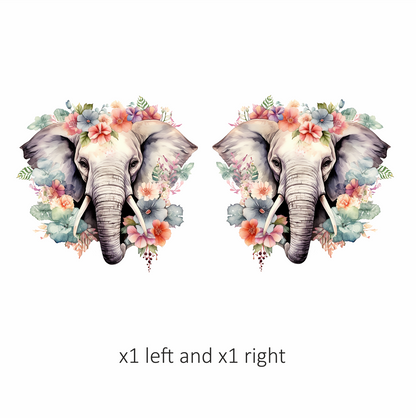 Elephant Head Surrounded By Blue Flowers Vinyl Decal Sticker