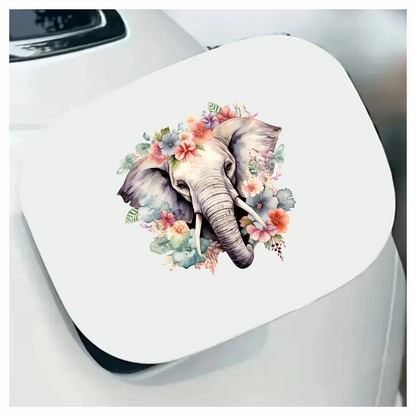 Elephant Head Surrounded By Blue Flowers Vinyl Decal Sticker