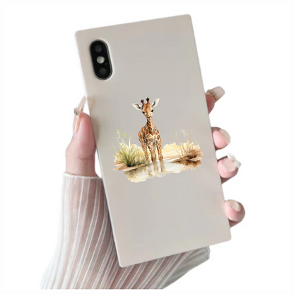 Brown Baby Giraffe Water Reflection Vinyl Sticker Decal