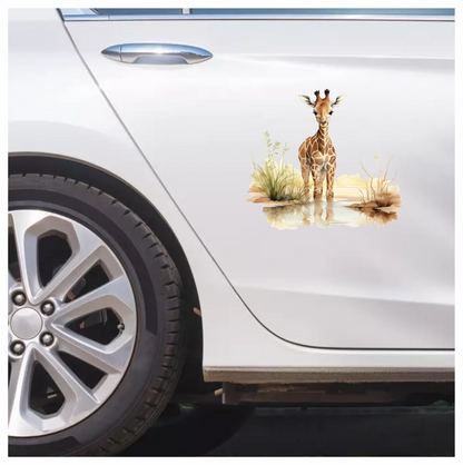 Brown Baby Giraffe Water Reflection Vinyl Sticker Decal