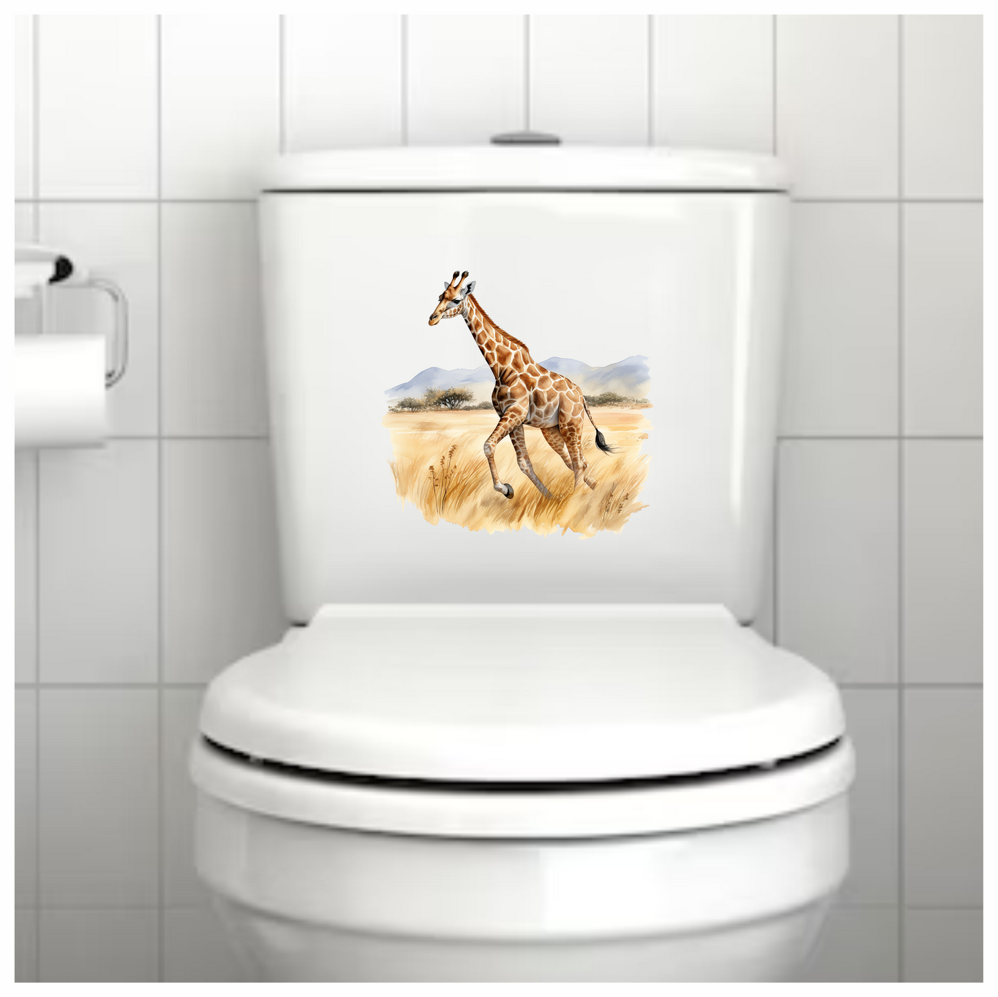 Running Brown Giraffe Across Grassland Vinyl Decal Sticker