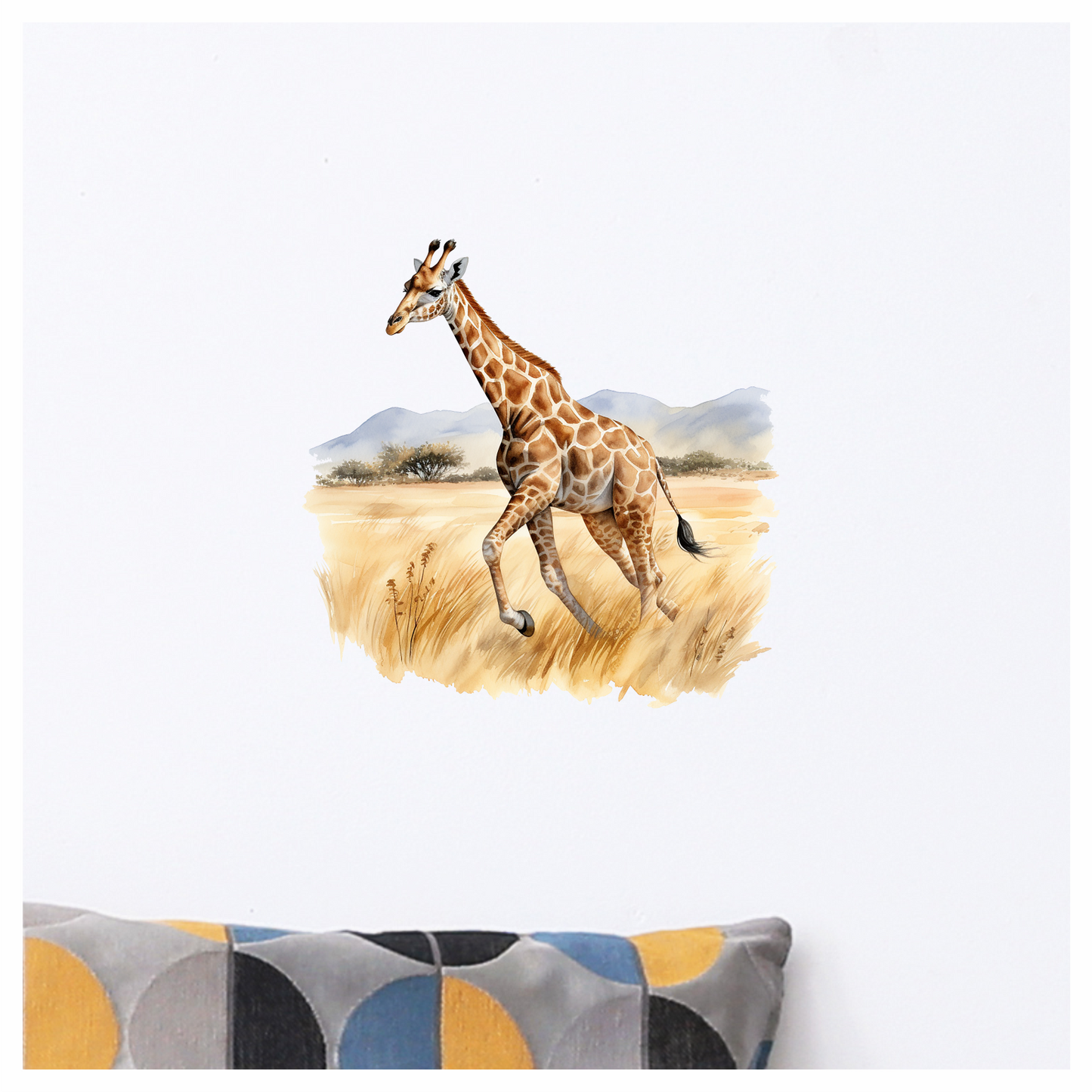 Running Brown Giraffe Across Grassland Vinyl Decal Sticker