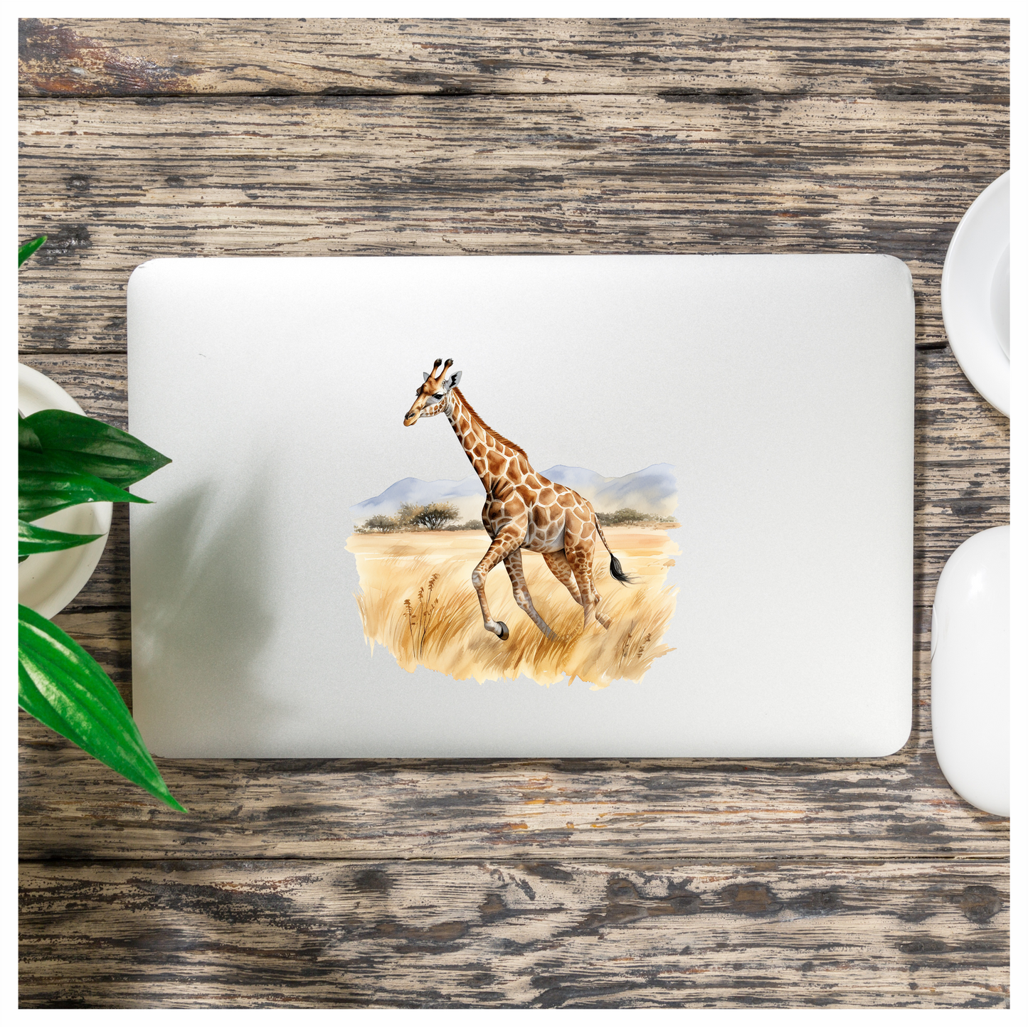 Running Brown Giraffe Across Grassland Vinyl Decal Sticker