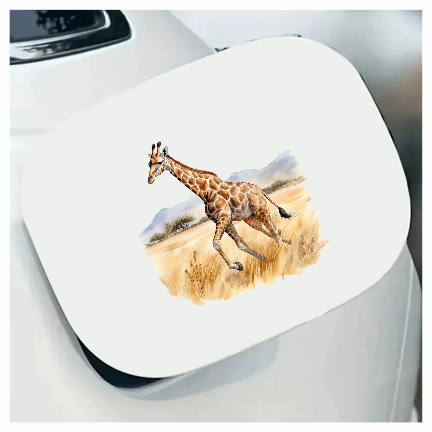 Running Brown Giraffe Across Grassland Vinyl Decal Sticker