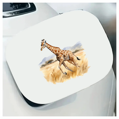 Running Brown Giraffe Across Grassland Vinyl Decal Sticker