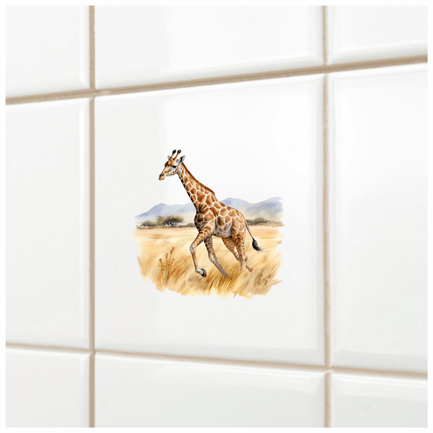 Running Brown Giraffe Across Grassland Vinyl Decal Sticker
