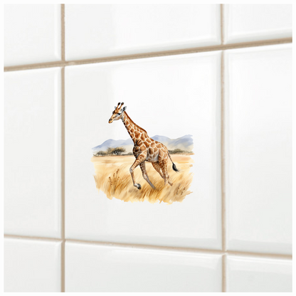 Running Brown Giraffe Across Grassland Vinyl Decal Sticker