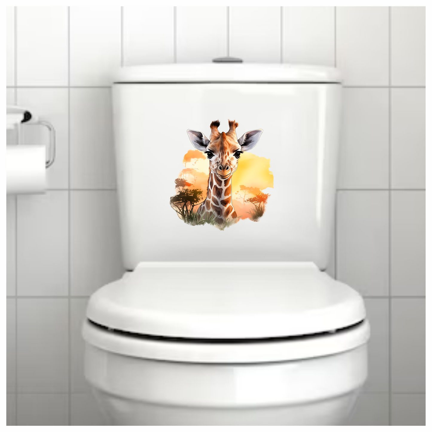 Giraffe Calf Brown Savannah Trees Sunset Vinyl Decal Sticker