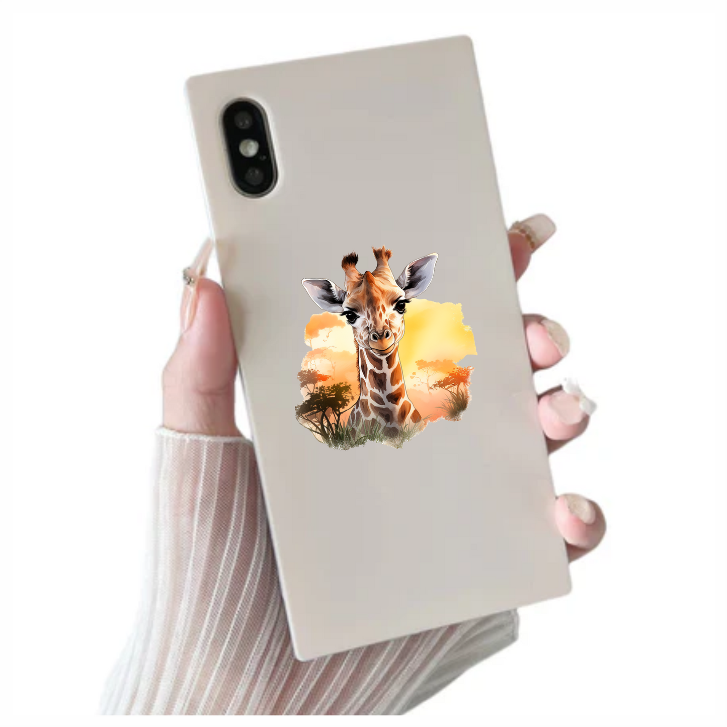 Giraffe Calf Brown Savannah Trees Sunset Vinyl Decal Sticker