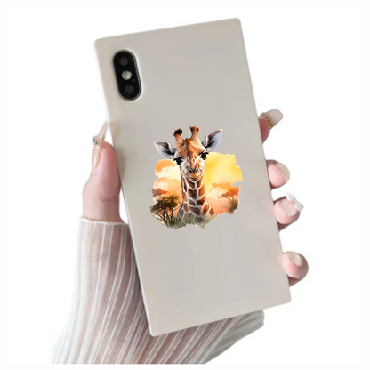 Giraffe Calf Brown Savannah Trees Sunset Vinyl Decal Sticker