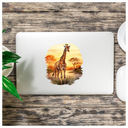 Giraffe Standing Orange Sunset Savannah Vinyl Decal Sticker