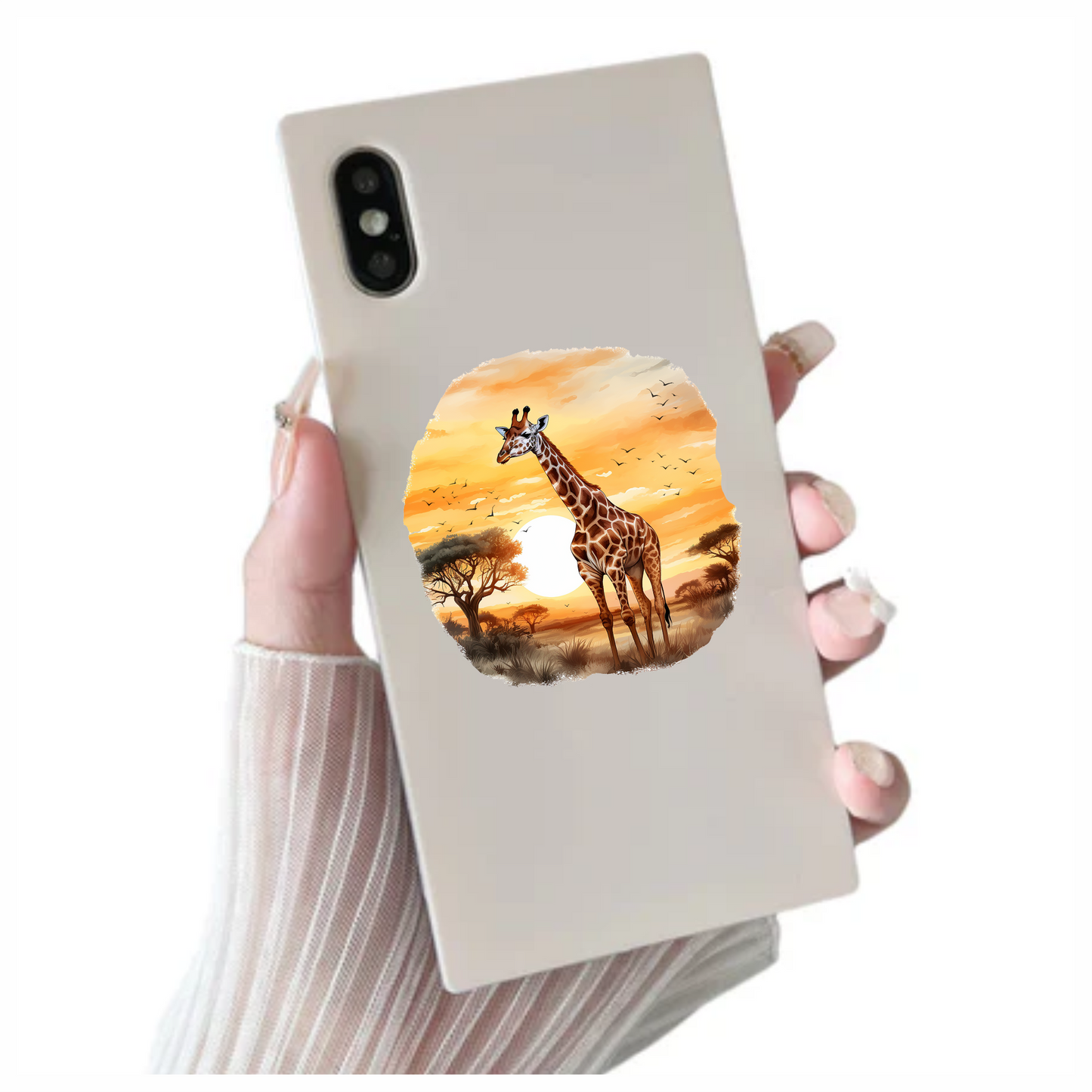 Giraffe Breed Standing In Orange Sunset Vinyl Decal Sticker