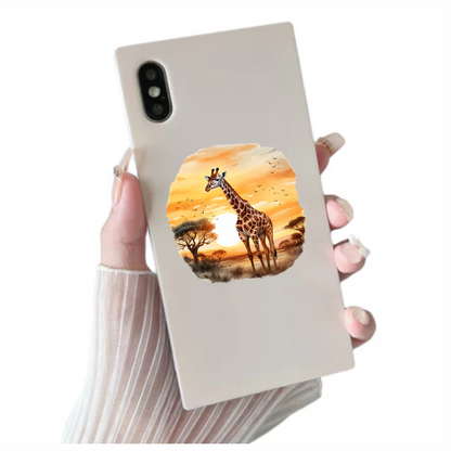 Giraffe Breed Standing In Orange Sunset Vinyl Decal Sticker