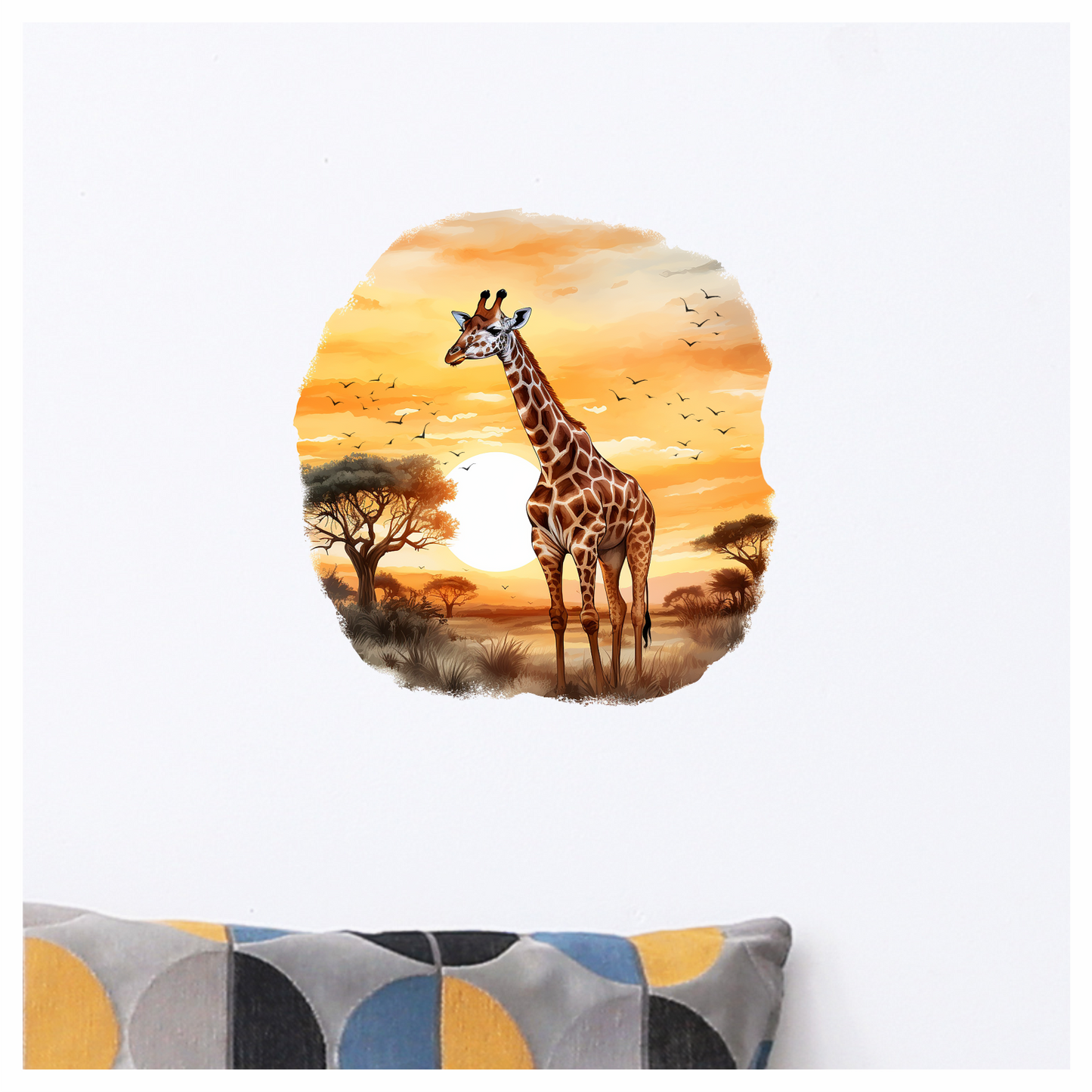Giraffe Breed Standing In Orange Sunset Vinyl Decal Sticker