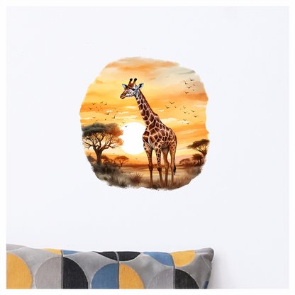 Giraffe Breed Standing In Orange Sunset Vinyl Decal Sticker
