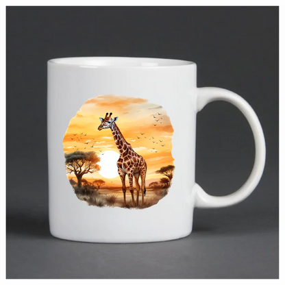 Giraffe Breed Standing In Orange Sunset Vinyl Decal Sticker