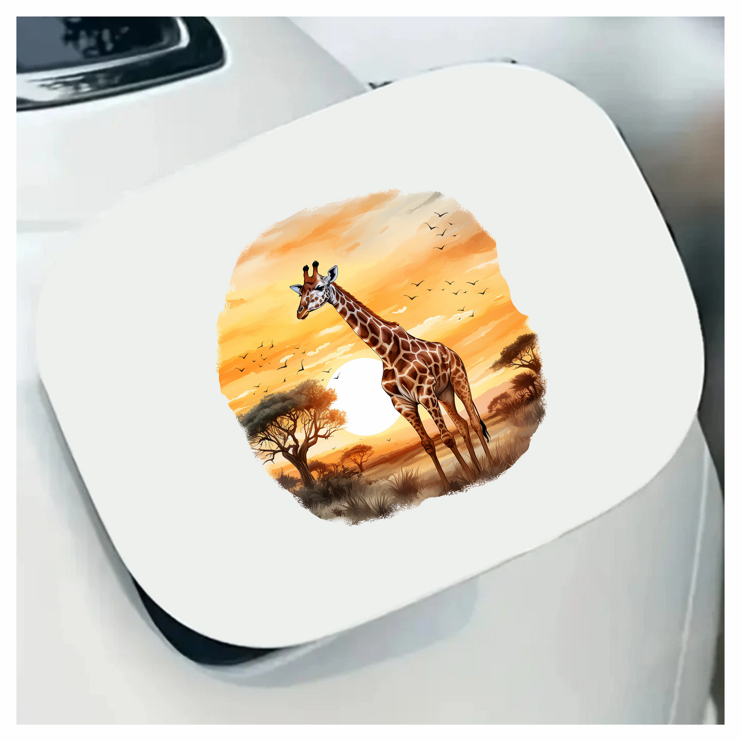 Giraffe Breed Standing In Orange Sunset Vinyl Decal Sticker