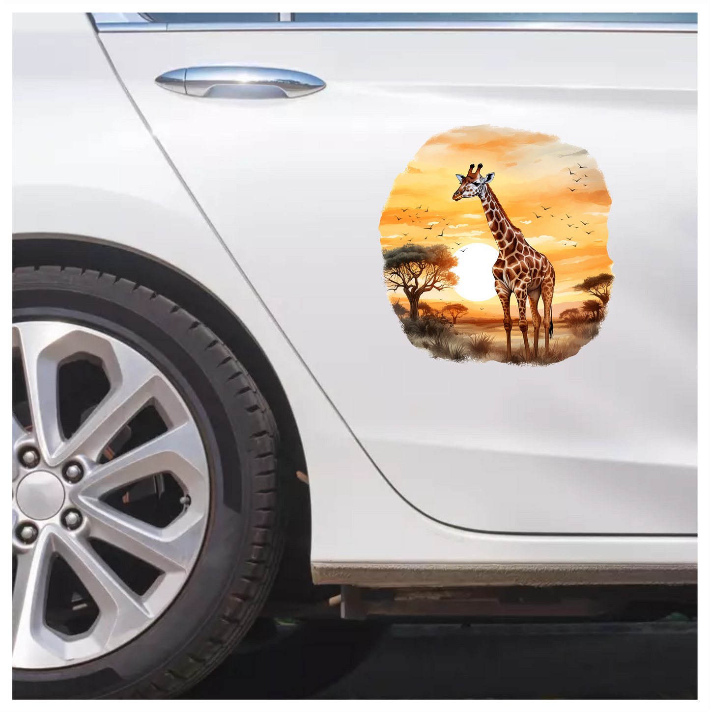 Giraffe Breed Standing In Orange Sunset Vinyl Decal Sticker