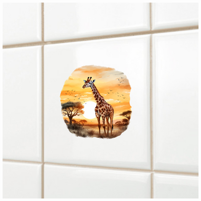 Giraffe Breed Standing In Orange Sunset Vinyl Decal Sticker