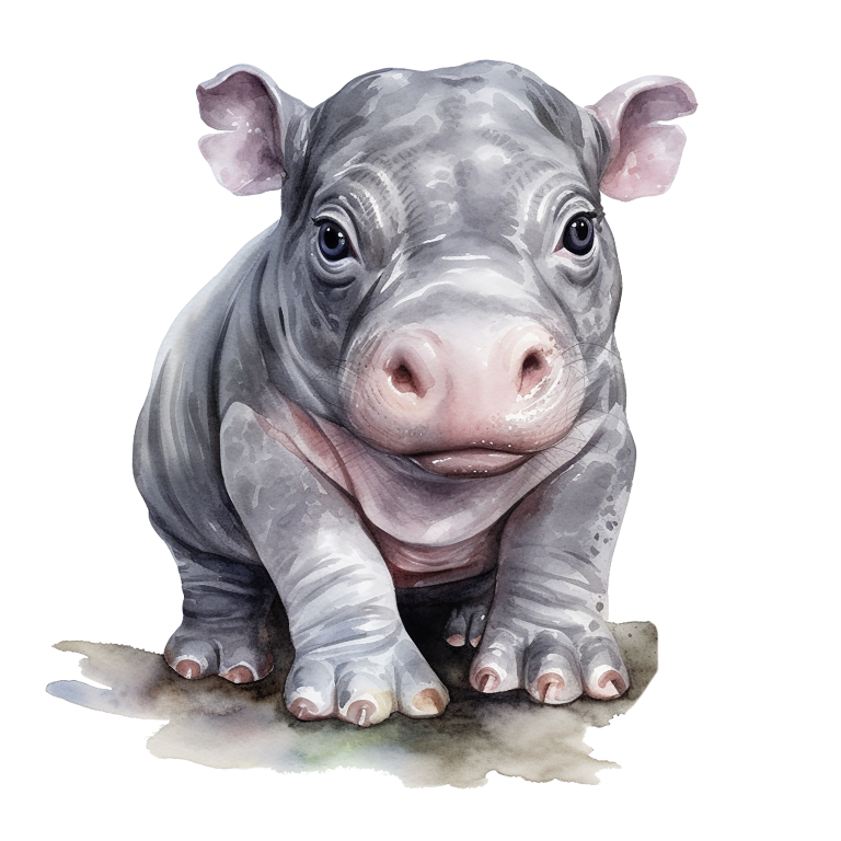 Illustration of a baby hippo on a white background vinyl sticker.
