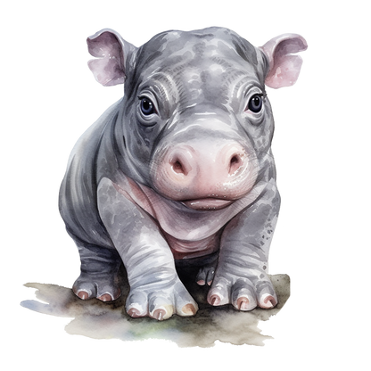 Illustration of a baby hippo on a white background vinyl sticker.
