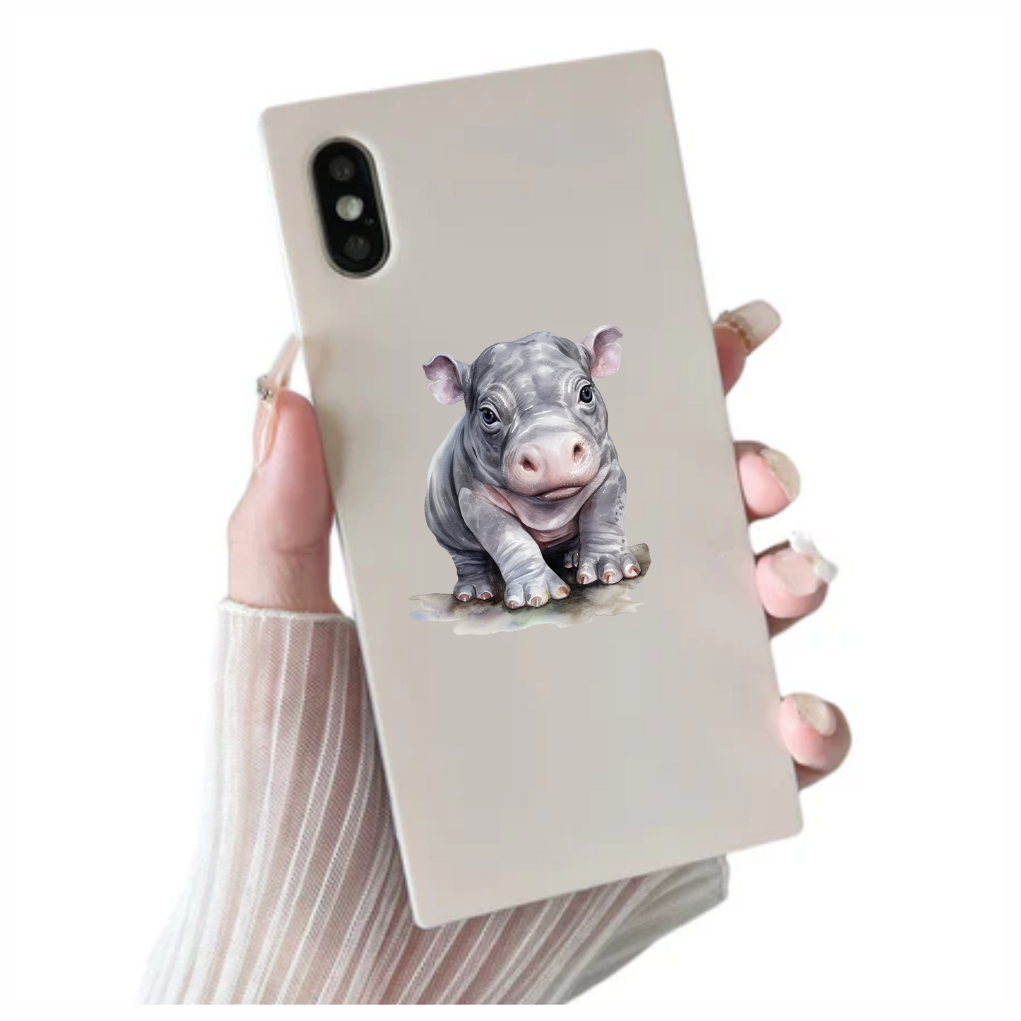Baby Hippopotamus Gray Animal Illustration Vinyl Decal Sticker