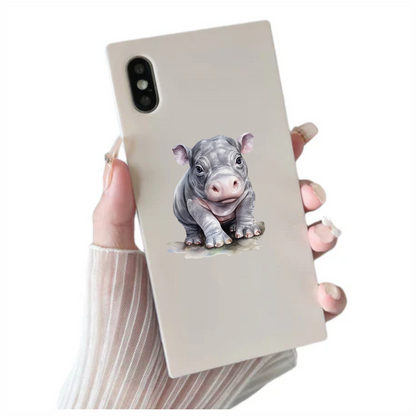 Baby Hippopotamus Gray Animal Illustration Vinyl Decal Sticker