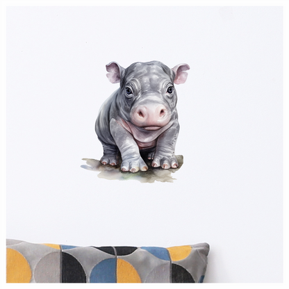 Baby Hippopotamus Gray Animal Illustration Vinyl Decal Sticker