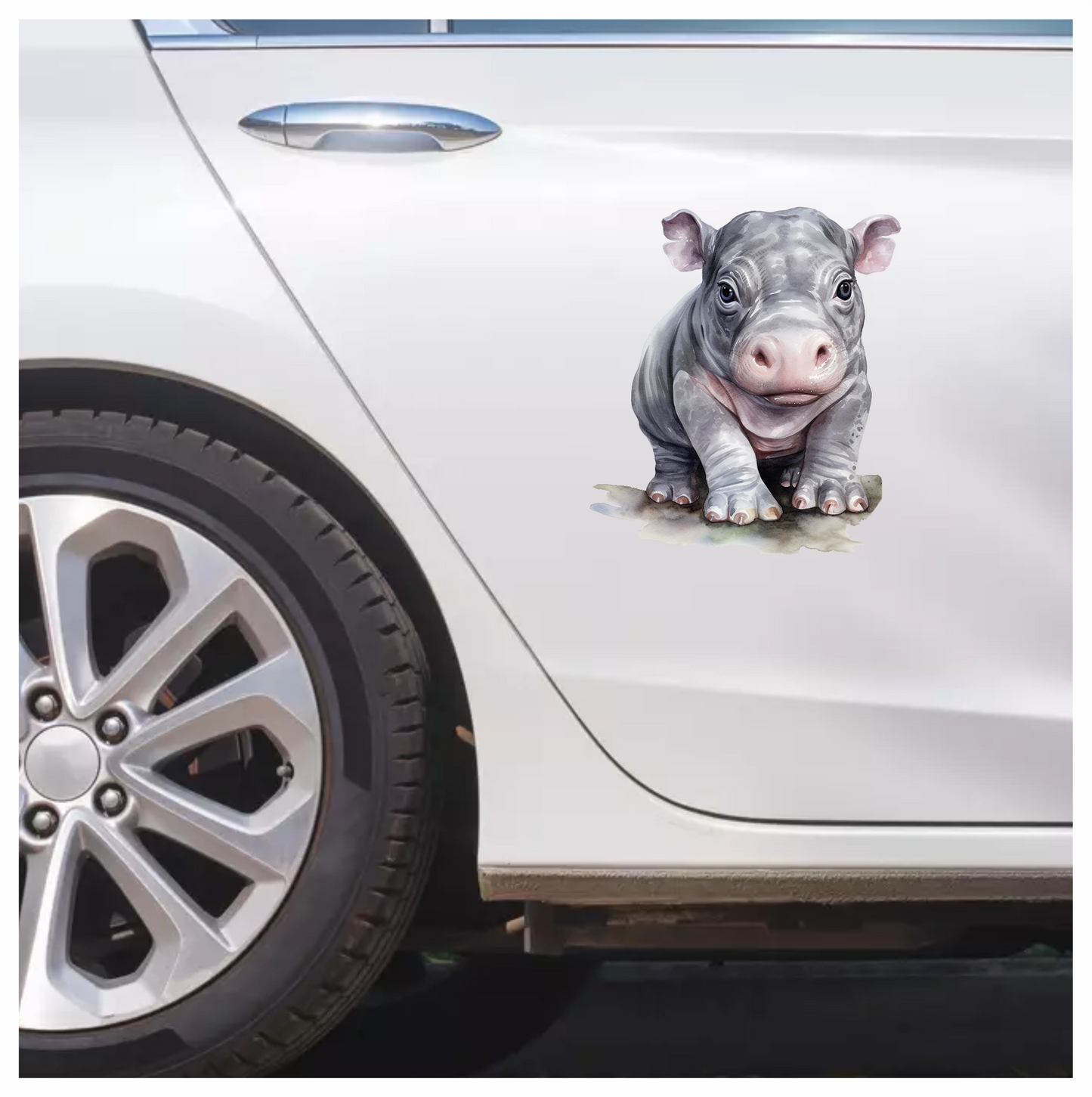 Baby Hippopotamus Gray Animal Illustration Vinyl Decal Sticker