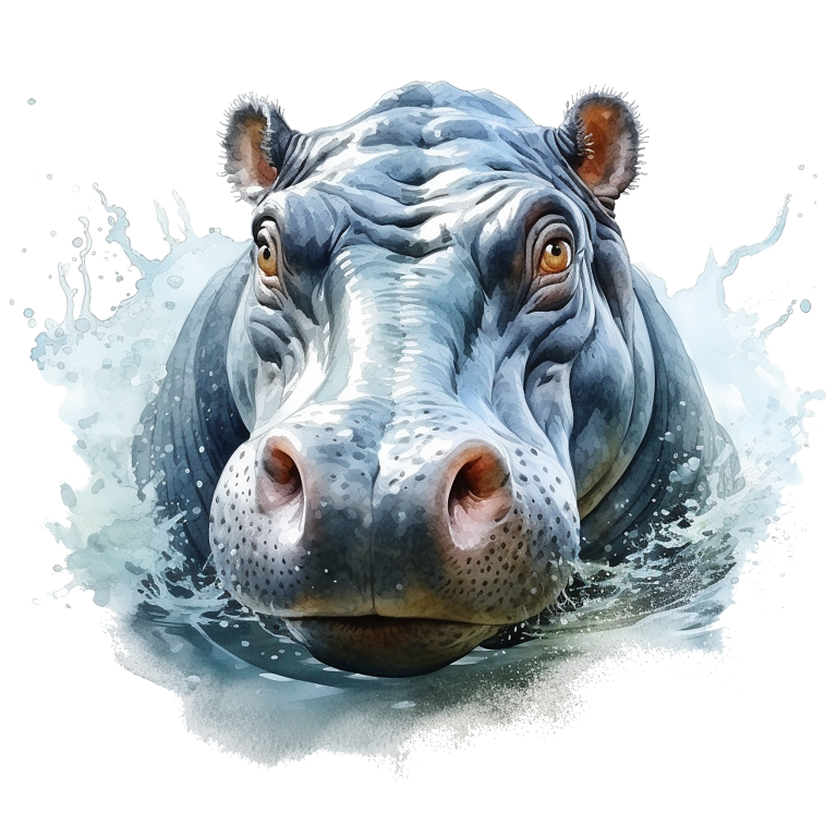 Hippo emerging from water with a white background vinyl sticker.
