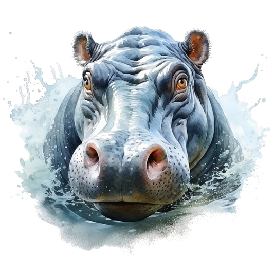 Hippo emerging from water with a white background vinyl sticker.