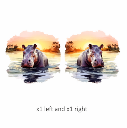 Hippo Breed Swimming Sunset Orange Water Vinyl Decal Sticker