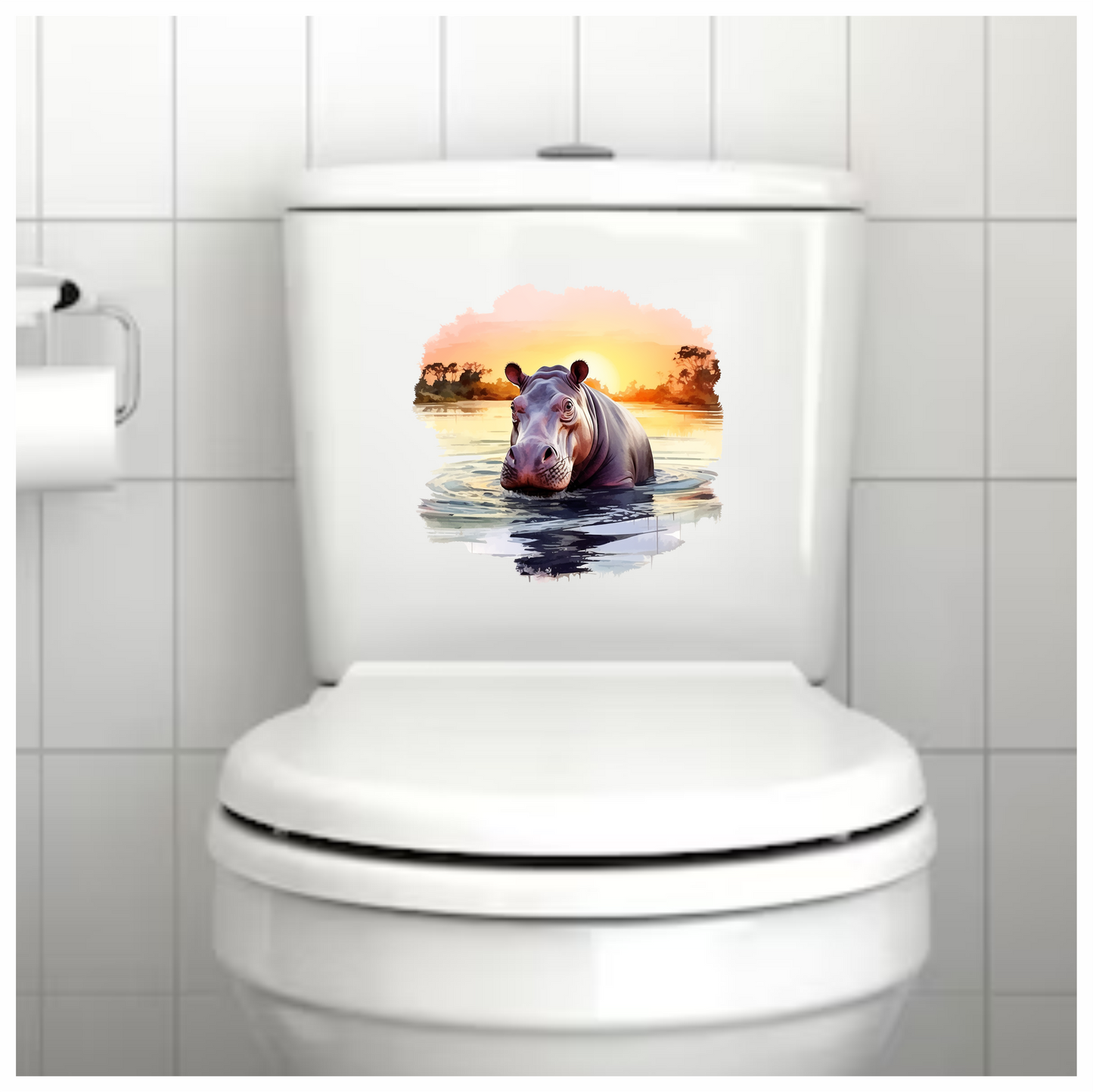 Hippo Breed Swimming Sunset Orange Water Vinyl Decal Sticker