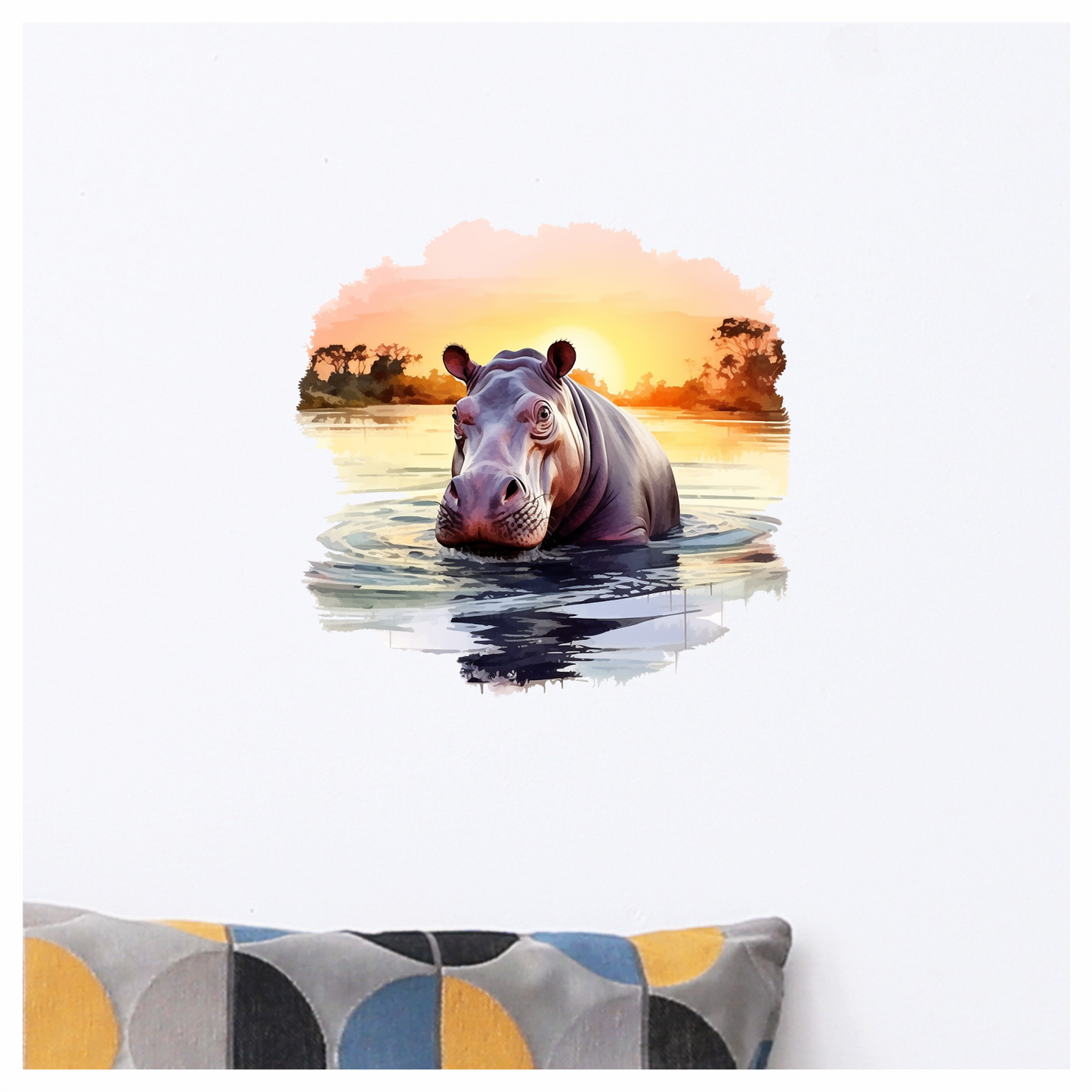 Hippo Breed Swimming Sunset Orange Water Vinyl Decal Sticker