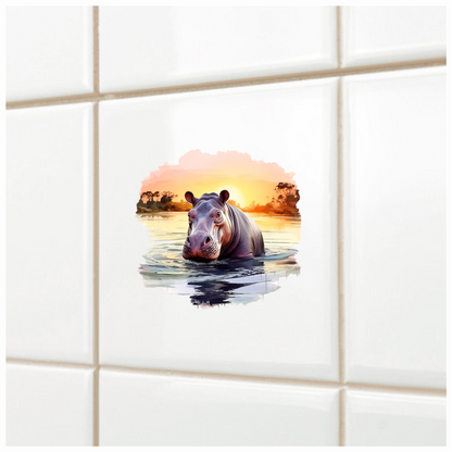 Hippo Breed Swimming Sunset Orange Water Vinyl Decal Sticker