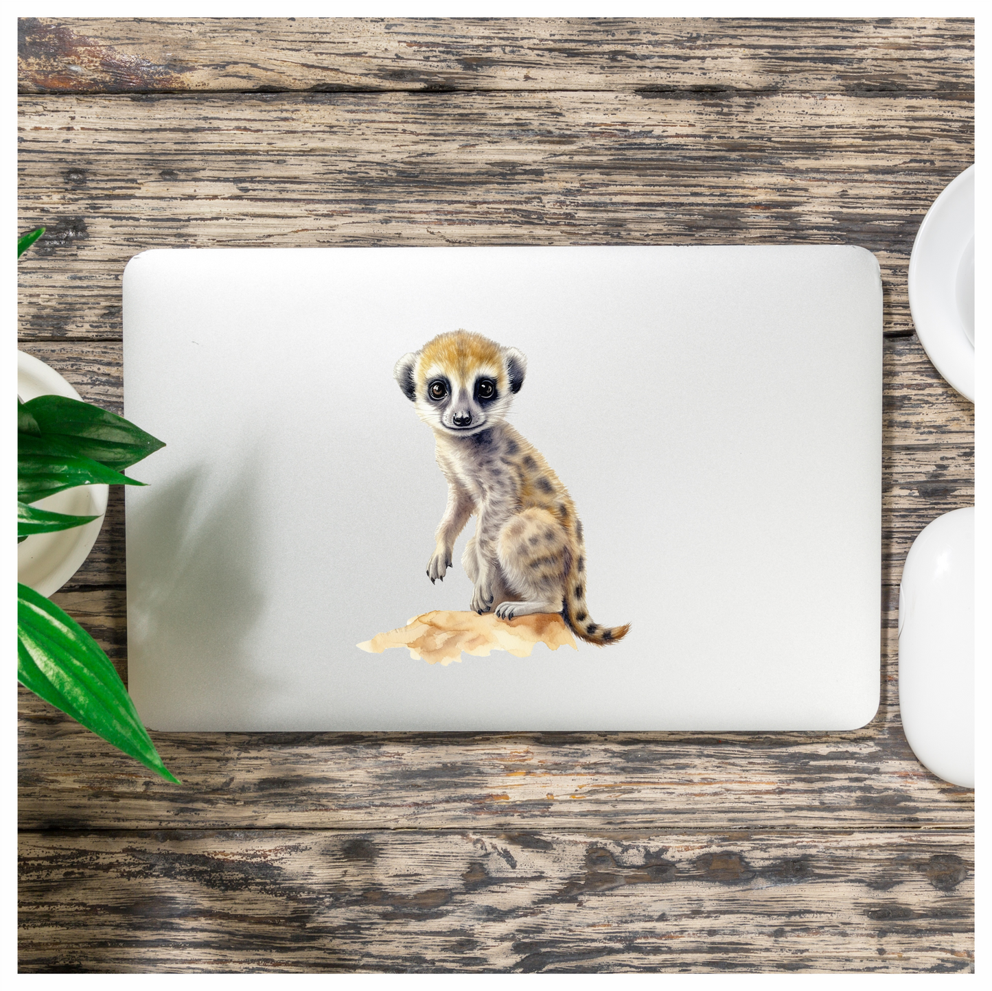 Meerkat Pup Sitting On Brown Rock Vinyl Decal Sticker