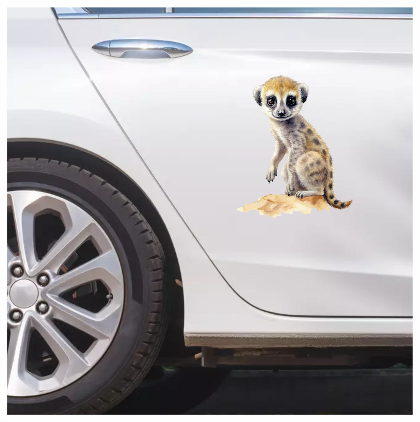 Meerkat Pup Sitting On Brown Rock Vinyl Decal Sticker