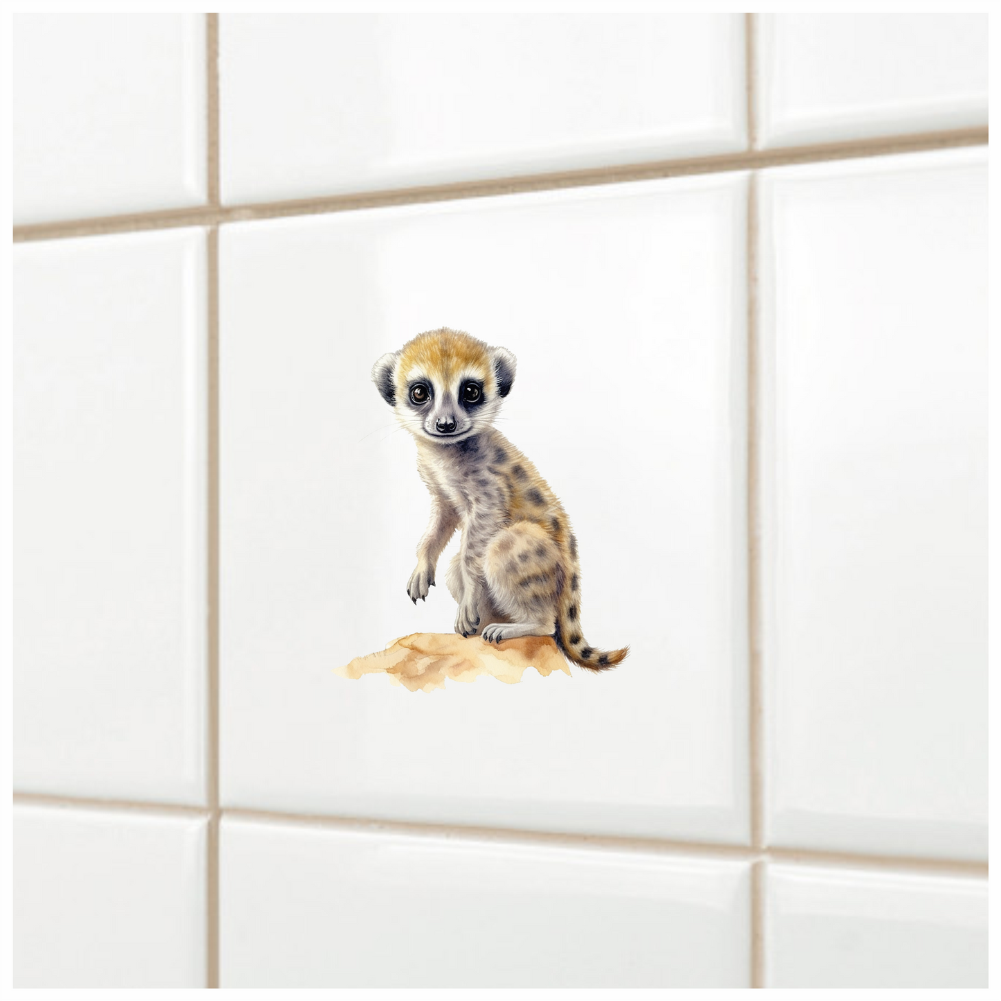 Meerkat Pup Sitting On Brown Rock Vinyl Decal Sticker