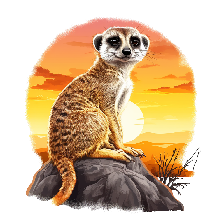 Meerkat sitting on a rock with a sunset background vinyl sticker.
