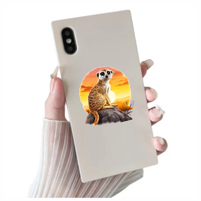 Meerkat Sitting On Grey Rock Sunset Vinyl Decal Sticker