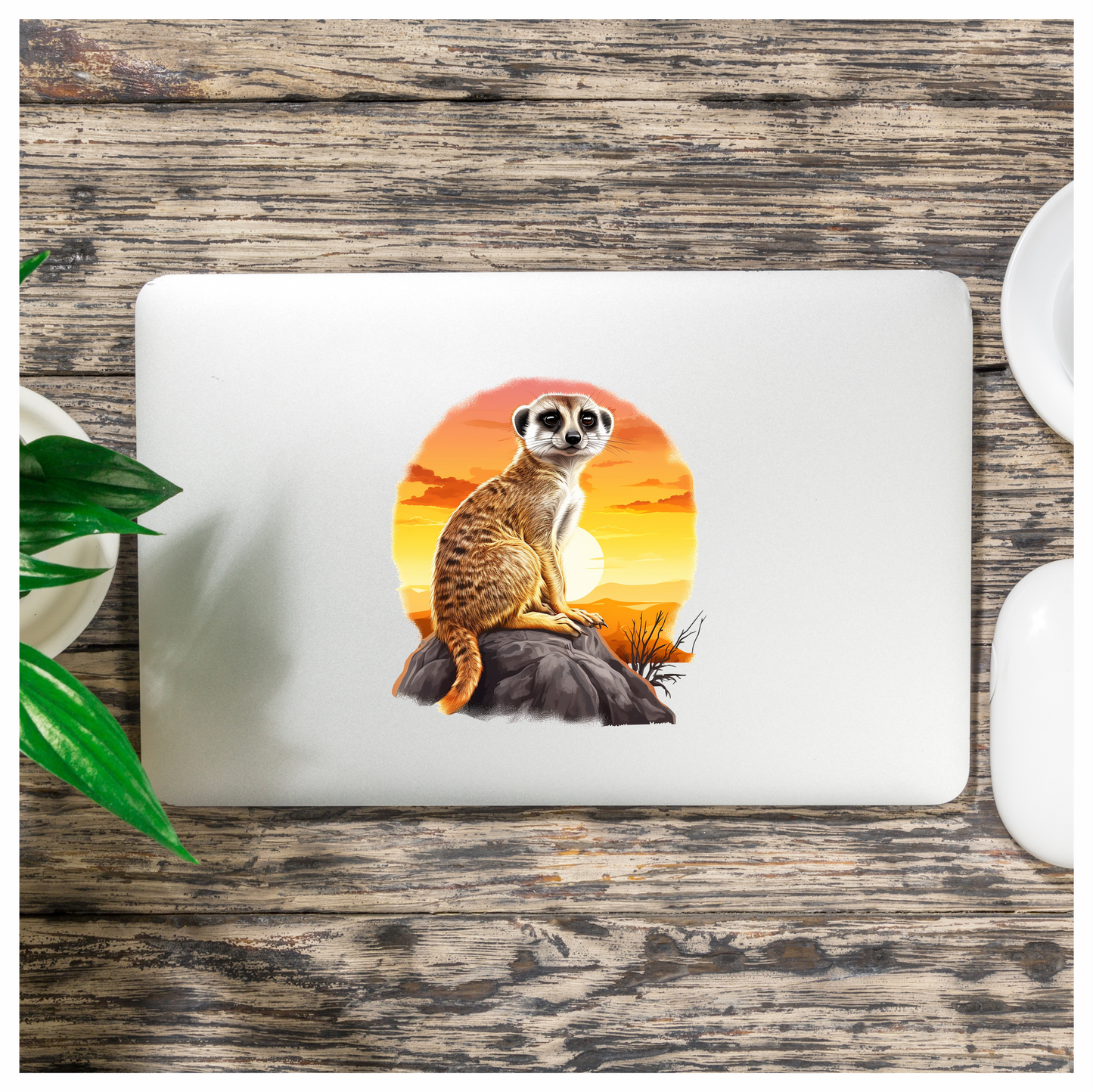 Meerkat Sitting On Grey Rock Sunset Vinyl Decal Sticker