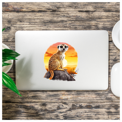Meerkat Sitting On Grey Rock Sunset Vinyl Decal Sticker