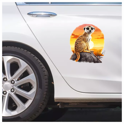 Meerkat Sitting On Grey Rock Sunset Vinyl Decal Sticker